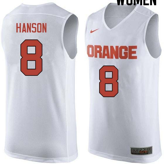 Women #8 Vic Hanson Syracuse White College Basketball Jerseys Sale-White